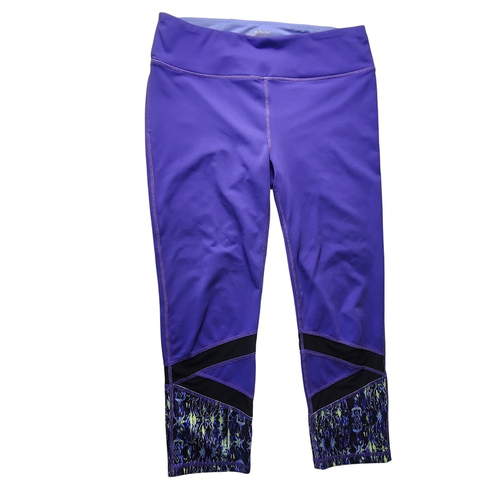 Gaiam‎ Womens Purple Mesh Crop Yoga Leggings Medium Printed Activewear Workout